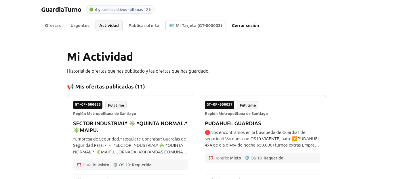 Captura del sitio web de Guardia Turno